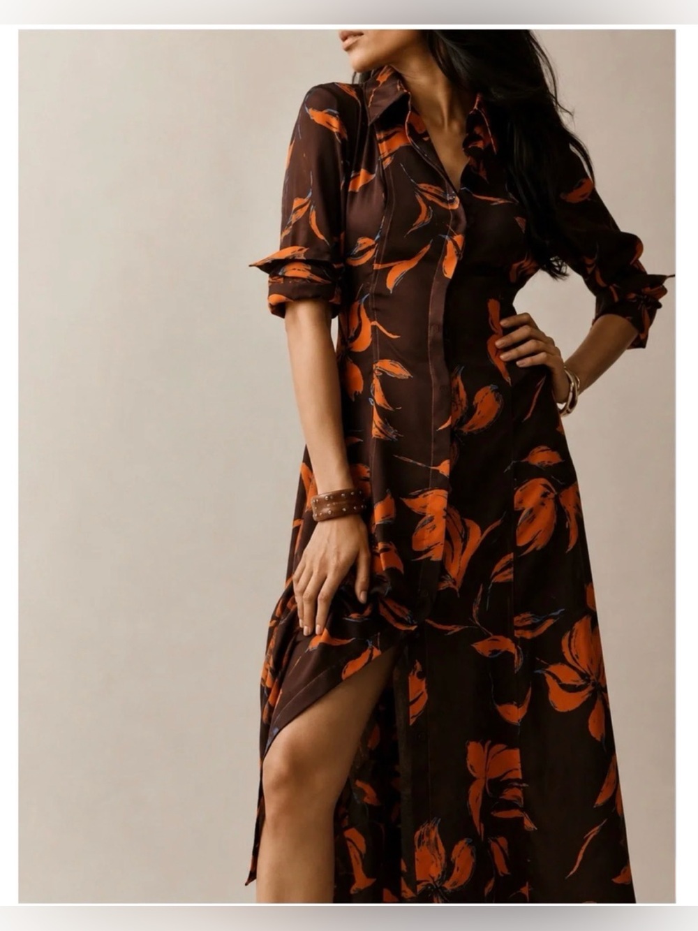 New $208 Anthropologie EXQUISE LONG-SLEEVE SATIN SHIRT DRESS small